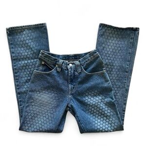 90s Vintage Rare Circle Mermaid Scale Print Flare Jeans